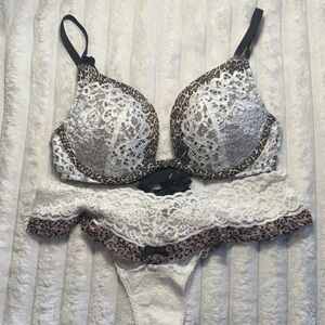 Victoria's Secret Push Up Leopard and Lace Bra Set
